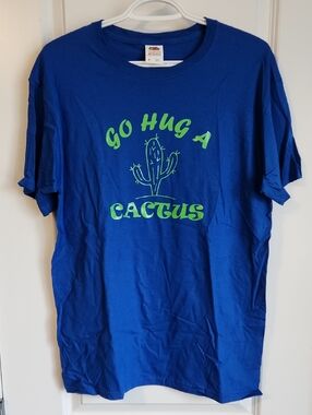 "Go Hug a Cactus" Graphic T-Shirt - Blue/Green